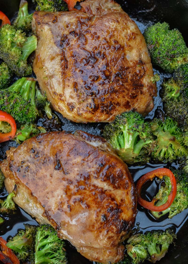 Asian Pork Chops With Sesame Broccoli One Pan Keto Maebells