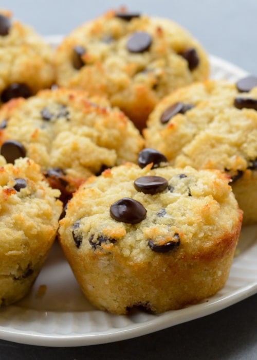 These are the Best Coconut Flour Muffins, they are soft, fluffy and perfectly buttery! These keto-friendly muffins are packed with chocolate chips and contain less than 5 net carbs each!