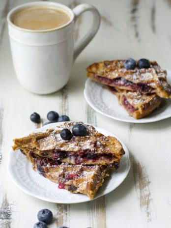 Blueberry Cheesecake Stuffed French Toast Waffles! Seriously the best waffles ever! And really easy!