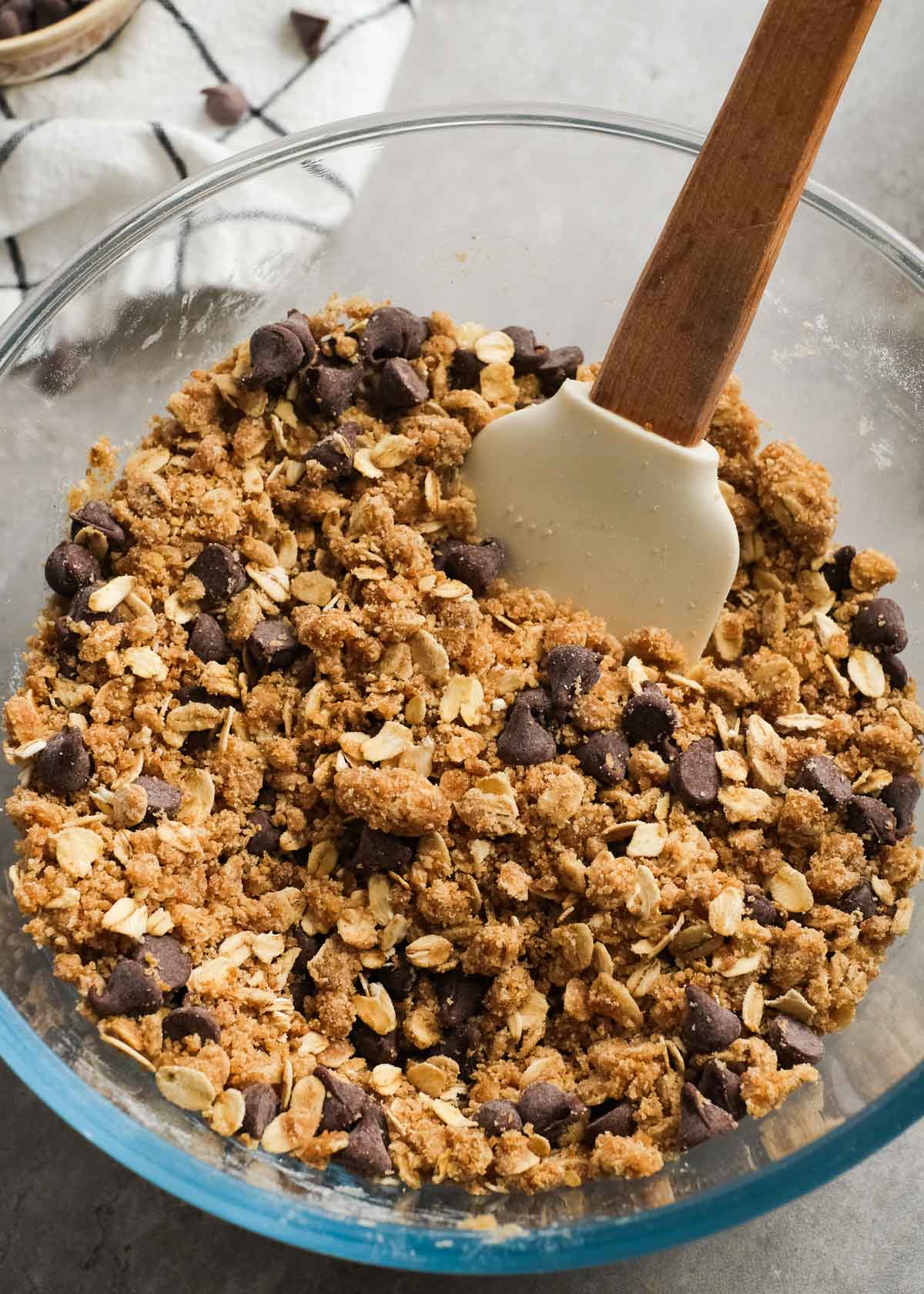 chocolate chip topping in a clear bowl
