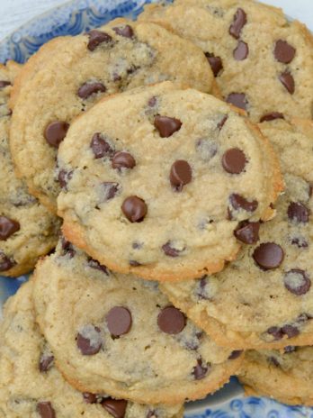 Try my favorite Bakery Style Keto Chocolate Chip Cookies that are perfectly crisp on the outside and gooey in the center! Each giant cookie contains about 4 net carbs! 