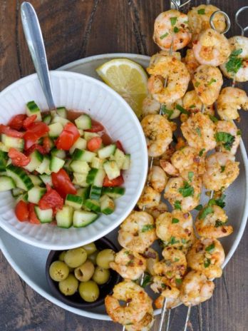 Try these healthy Grilled Shrimp Skewers for a healthy, easy dinner option! This recipe is naturally low carb, gluten free and keto-friendly!