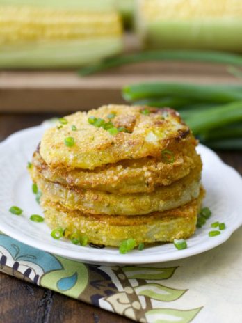 fried green tomatoes in a stack on a plate