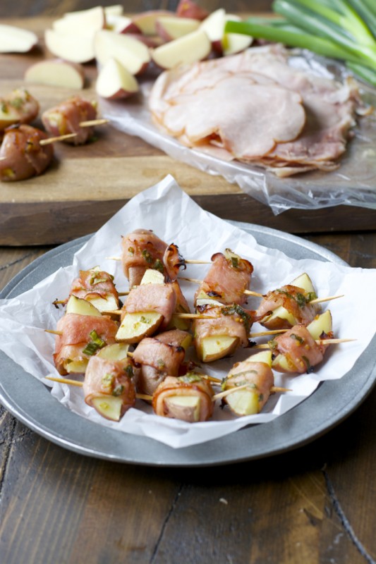 Ham Wrapped Roasted Potatoes with Smokey Honey Mustard - Maebells