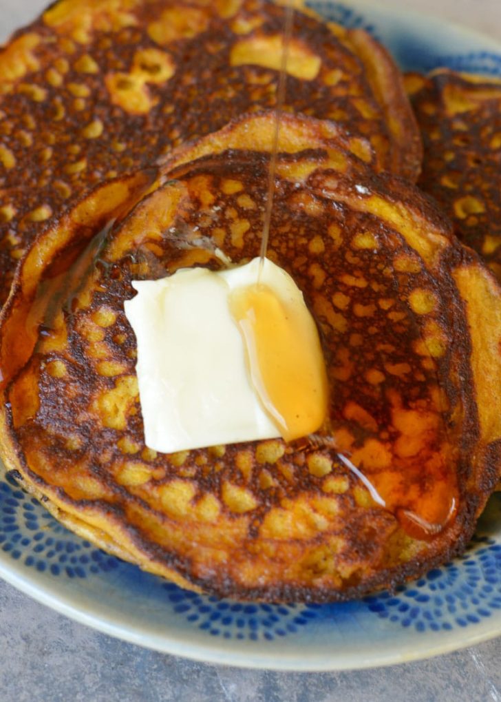 Ultra fluffy Keto Pumpkin Spice Pancakes are perfect for a decadent Fall breakfast! Each pancake contains only 2.5 net carbs!  