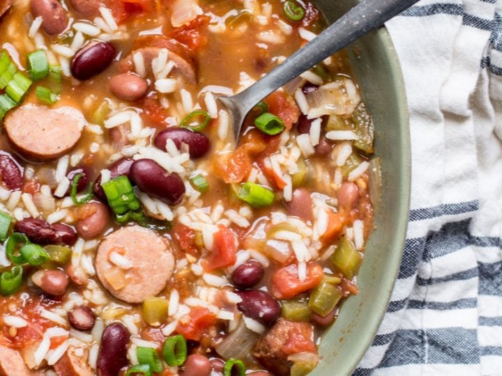 slow cooker red bean sausage and rice soup