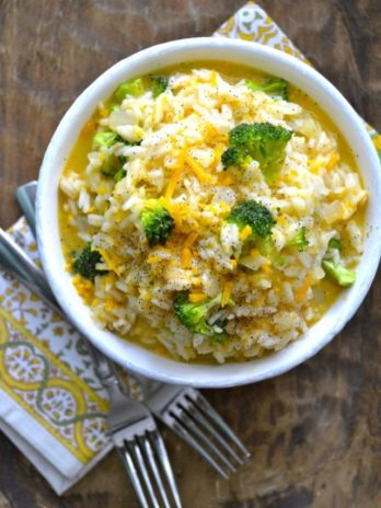 This Creamy Broccoli Cheddar Rice is the perfect easy one pan side dish that is loaded with tender broccoli and sharp cheddar cheese. This easy gluten free side is perfect for even your pickiest eaters!