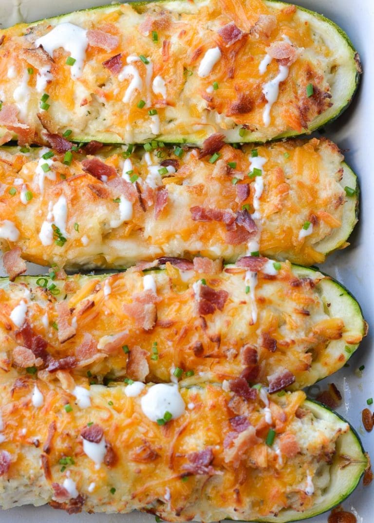 Chicken Bacon Ranch Zucchini Boats (low carb + keto) - Maebells