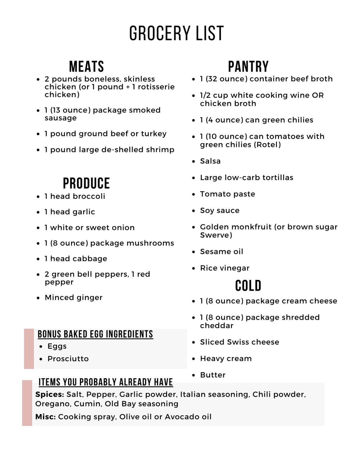 Easy Keto Meal Plan with Printable Shopping List (Week 32) - Maebells