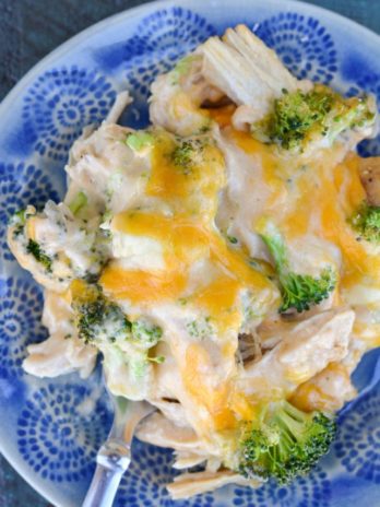 Broccoli Chicken Casserole is packed with shredded chicken, tender broccoli and a creamy cheddar cheese sauce! This low carb, kid friendly casserole has just 5.5 net carbs per serving! 