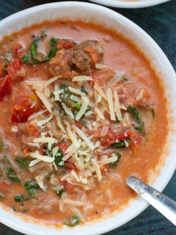 This Creamy Tomato Soup with Sausage and Spinach is the ultimate low carb comfort food! This is a one pot meal that is ready in under 30 minutes!