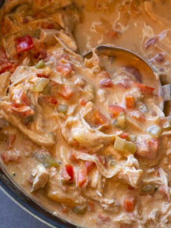 This Creamy Cajun Chicken Soup is loaded with tender chicken, peppers, onions, celery and cajun spices! You can enjoy a large serving of this cheesy keto soup recipe for only 8 net carbs!