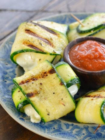 Grilled Zucchini Mozzarella Wraps are the ultimate keto summer side dish! Each wrap contains less than 1 net carb and is perfect dipped in low carb marinara!