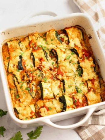 These delicious Zucchini Lasagna Rolls give you all your favorite flavors in a cheesy, creamy filling for less than 1 net carb each! This low-carb zucchini recipe is vegetarian, gluten-free, and perfect for a date night.