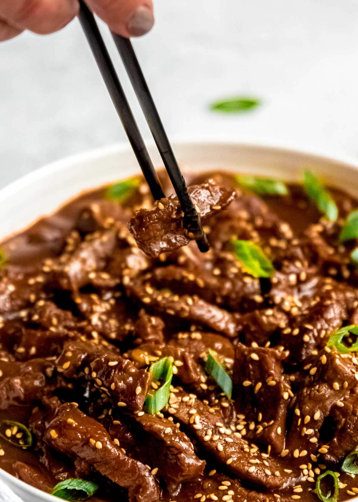 close up of mongolian beef