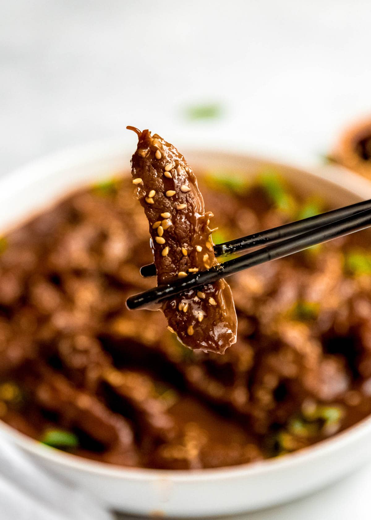 close up of mongolian beef