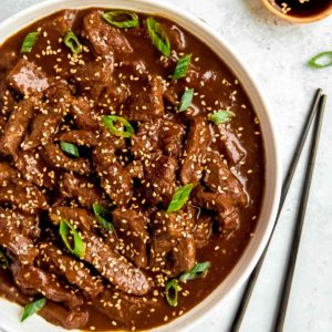 mongolian beef in bowl