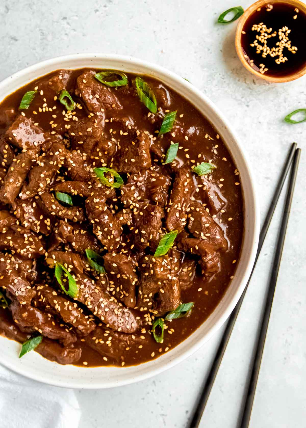 mongolian beef in bowl