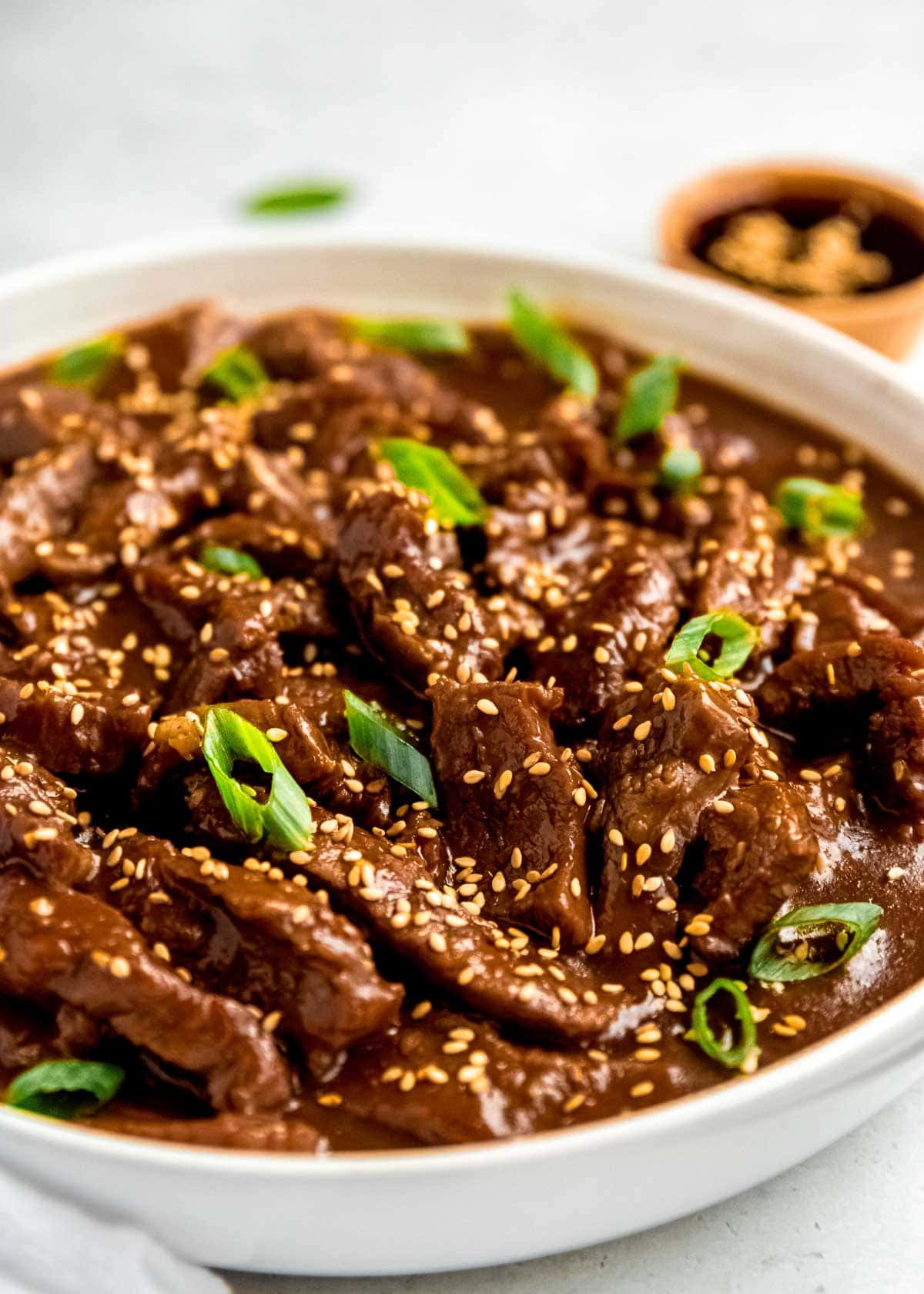 mongolian beef in bowl