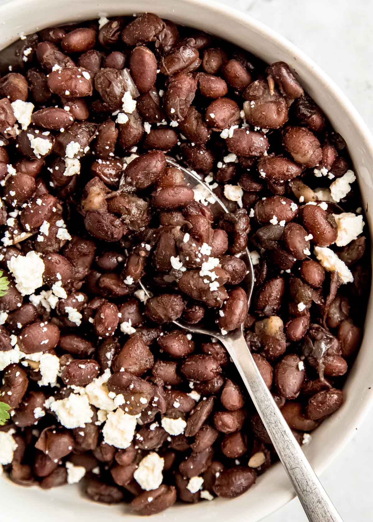 instant pot black beans in a white bowl