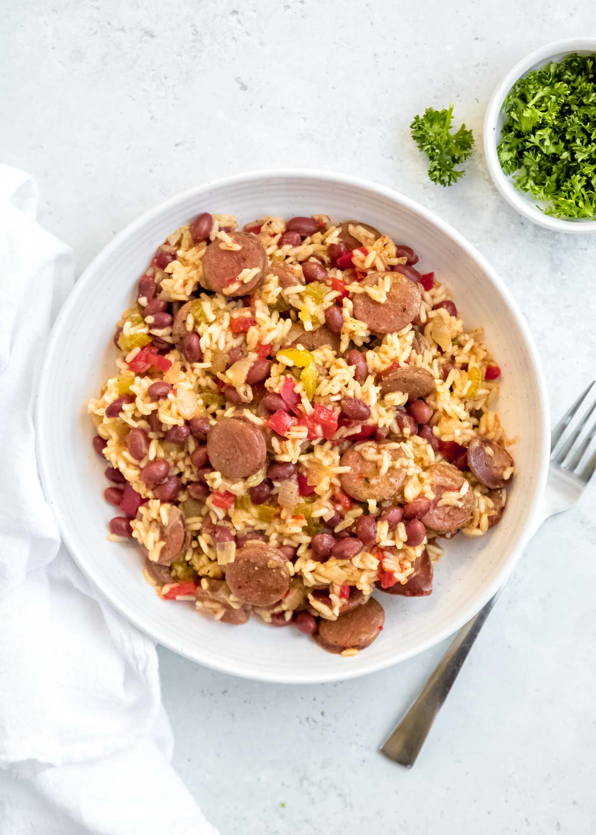 instant pot red beans and rice on a white plate