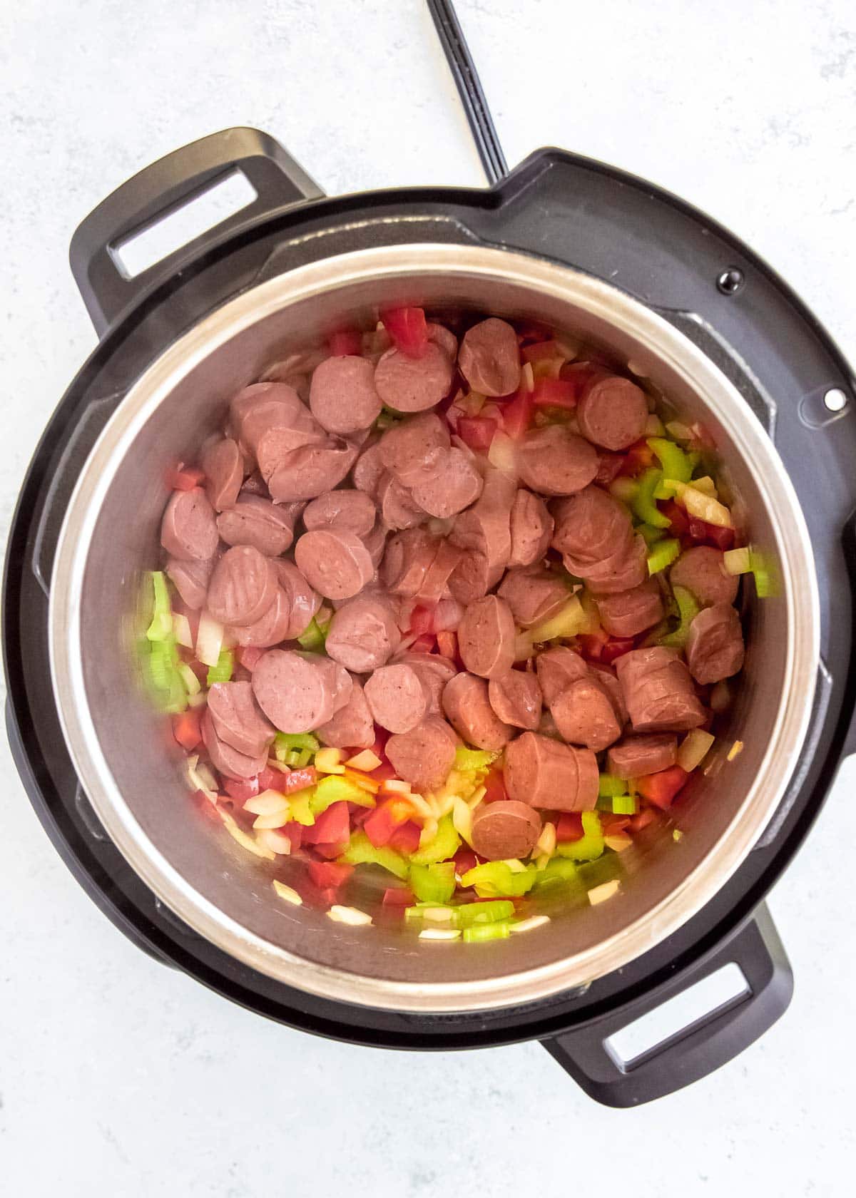 red beans and rice ingredients in the instant pot