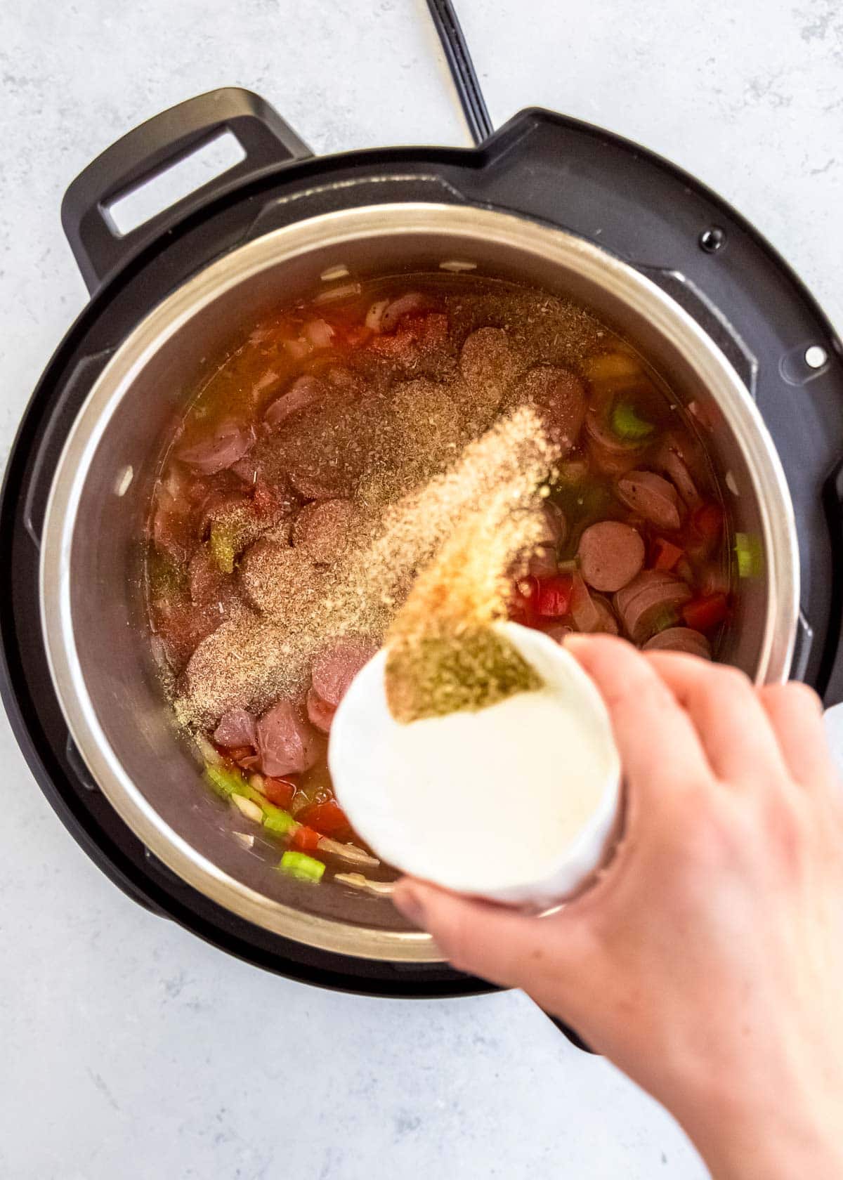 red beans and rice ingredients in the instant pot