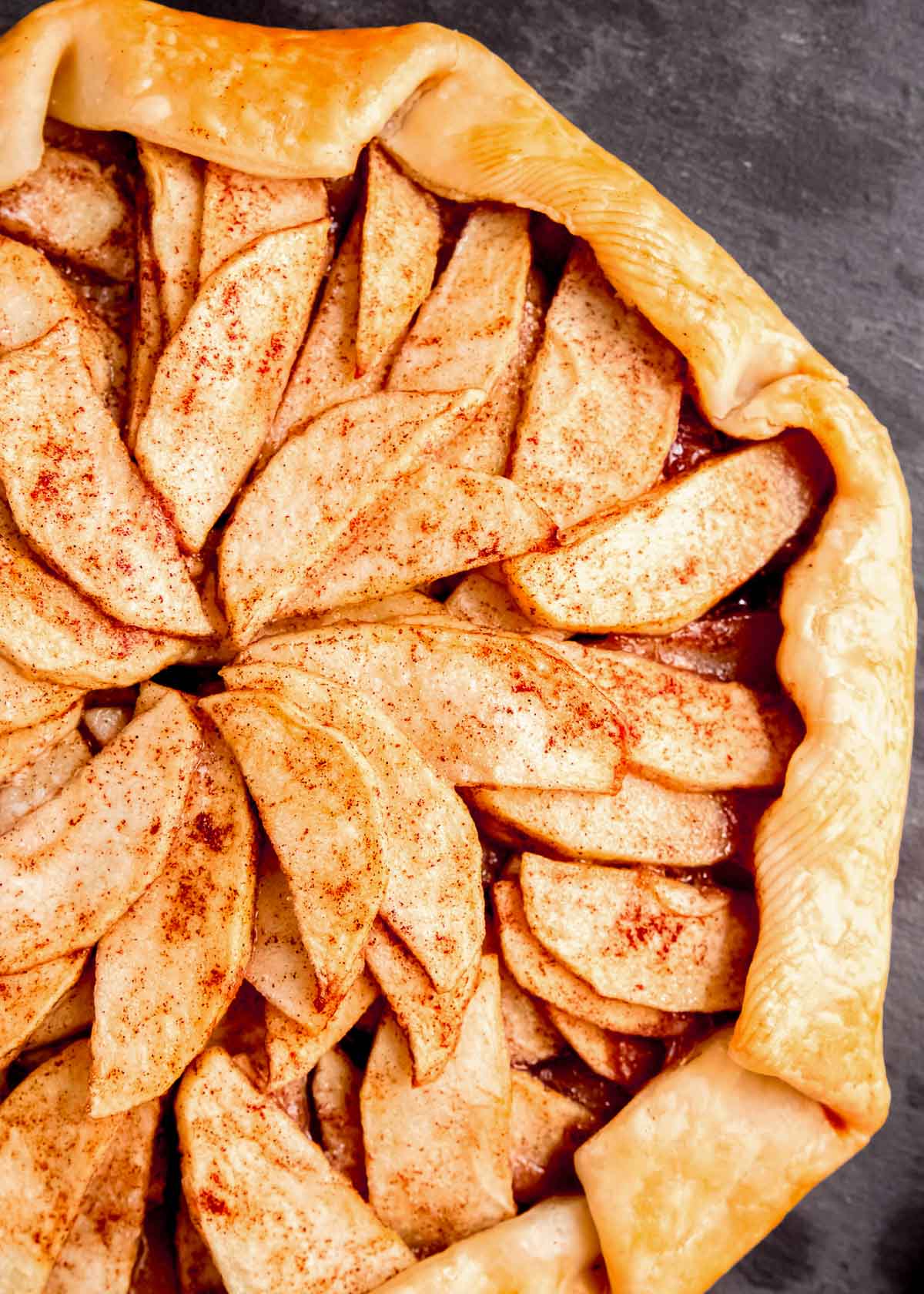 zoomed in overhead shot of apple galette