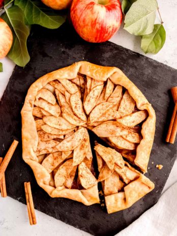 easy apple galette sliced on a cutting board