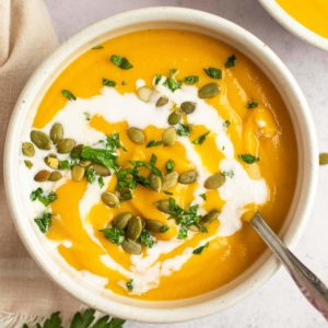 overhead shot of butternut squash soup