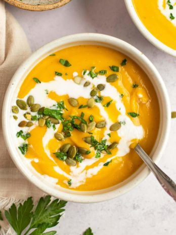 overhead shot of butternut squash soup