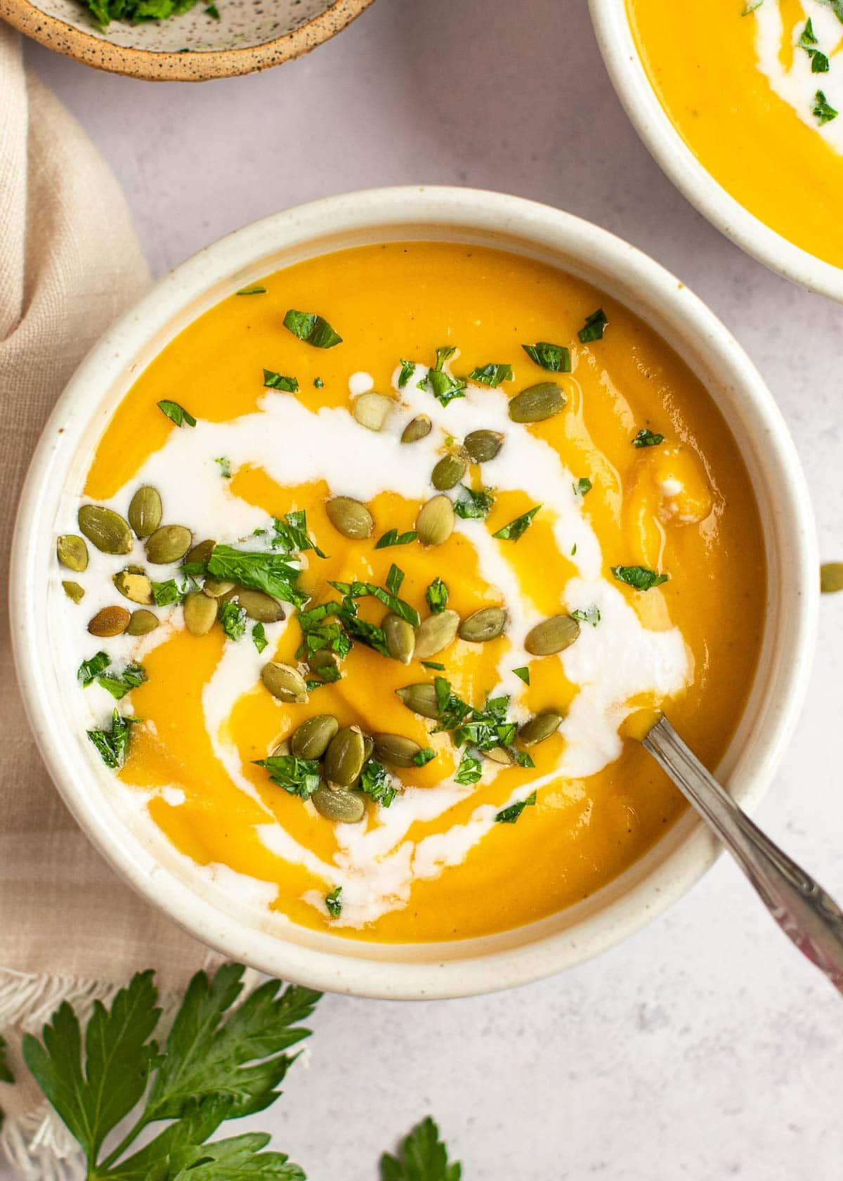 overhead shot of butternut squash soup