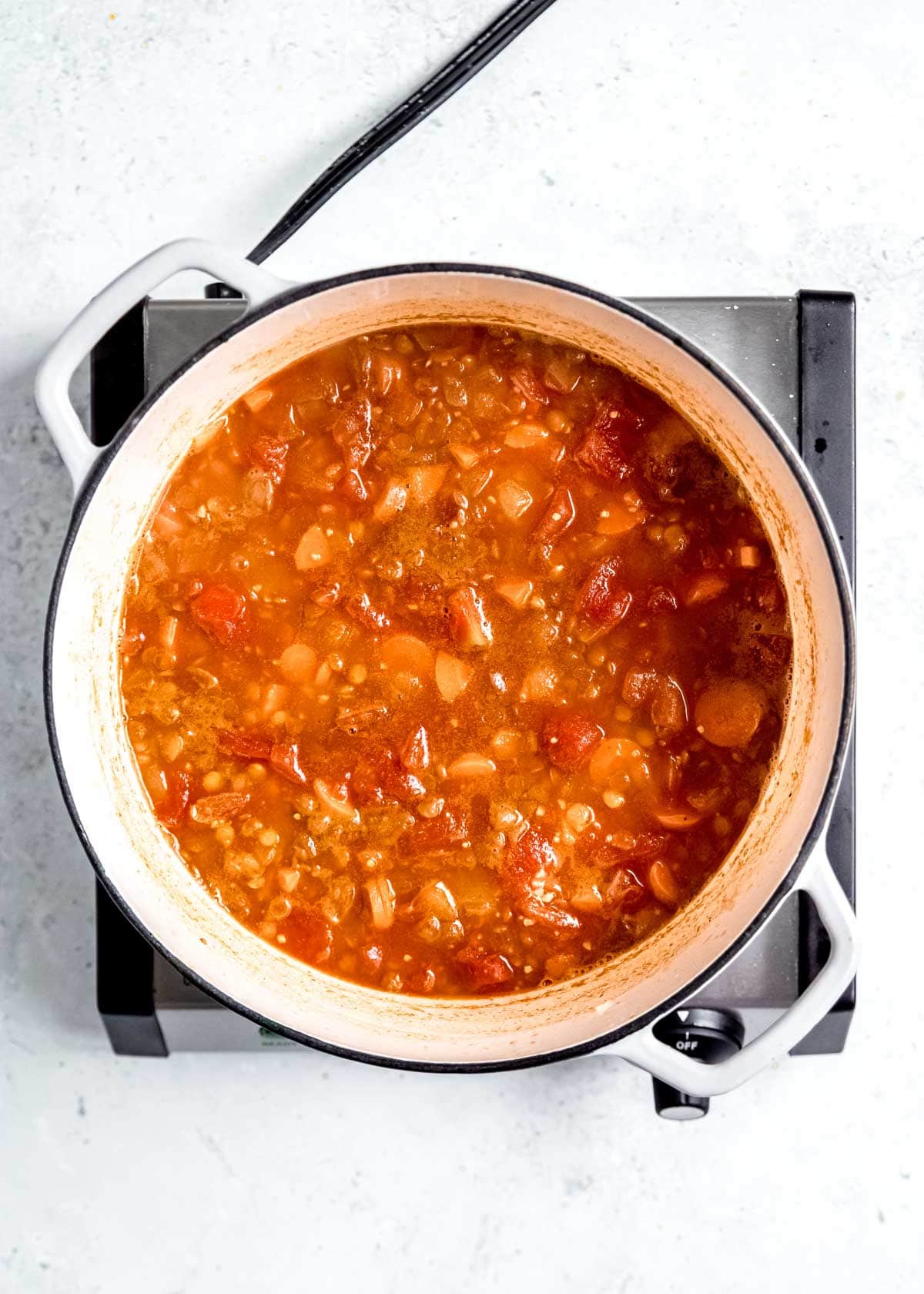 overhead shot of lentil soup