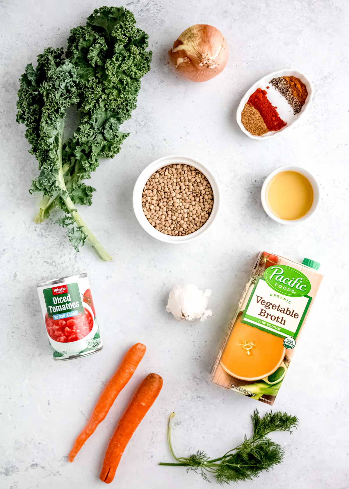 lentil soup ingredients on a white background