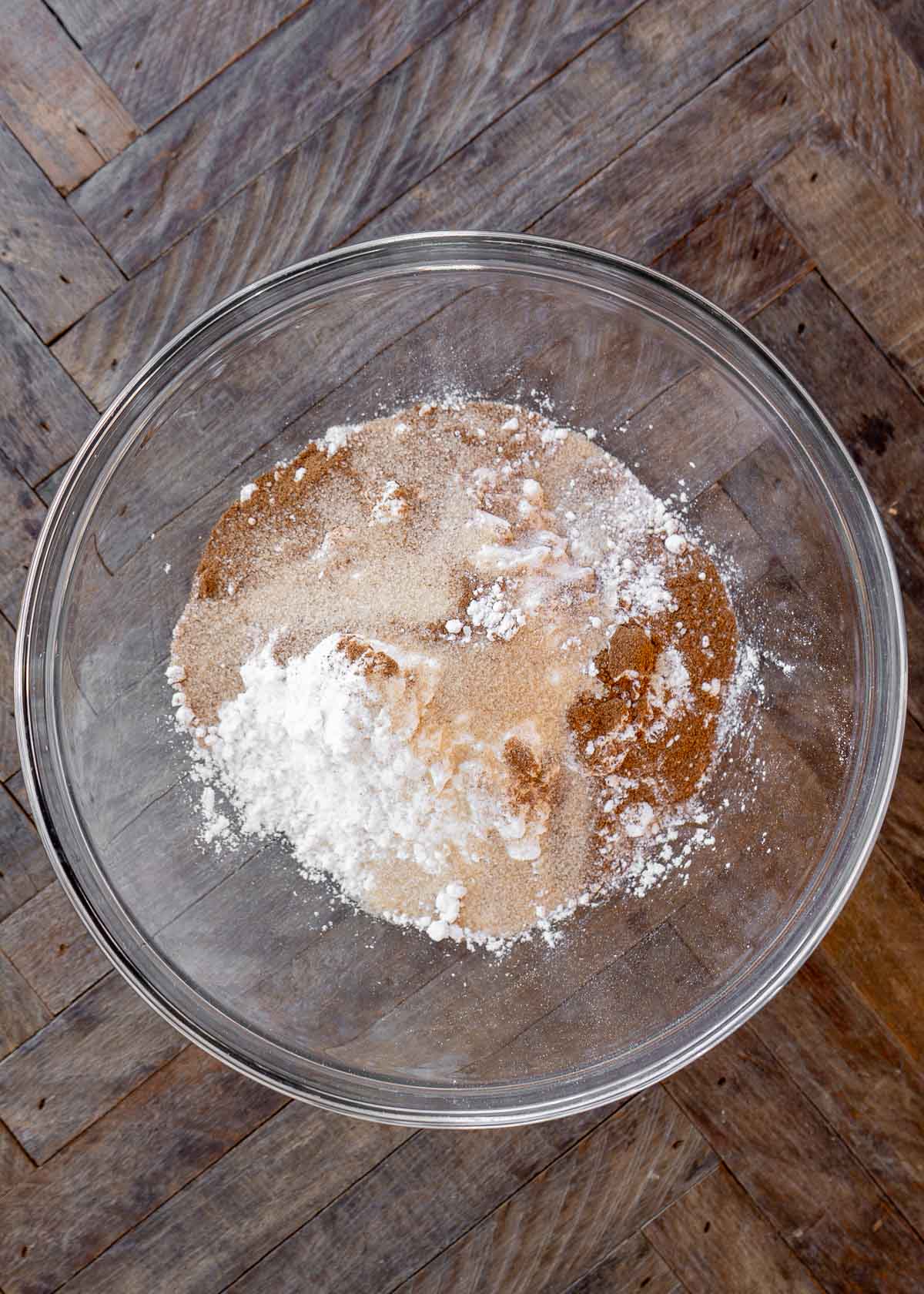 an overhead shot of apple fritter batter