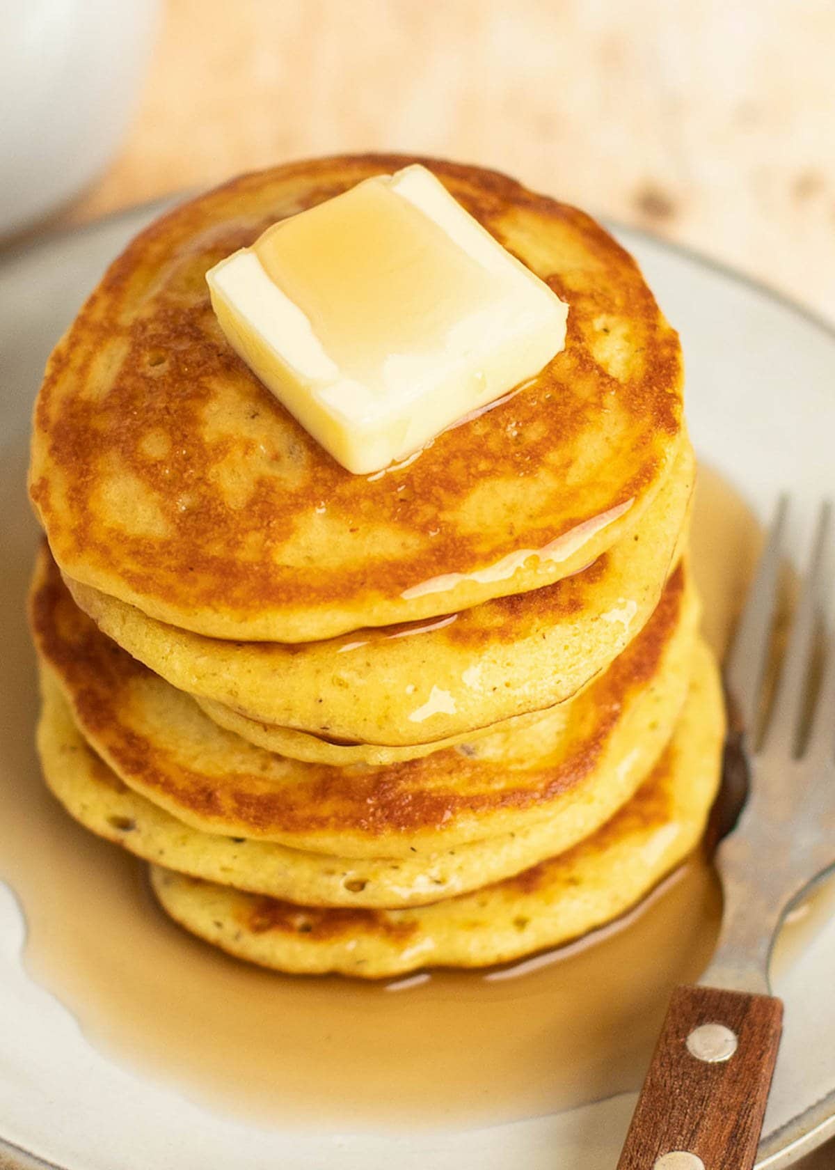 close up overhead image of almond flour pancakes