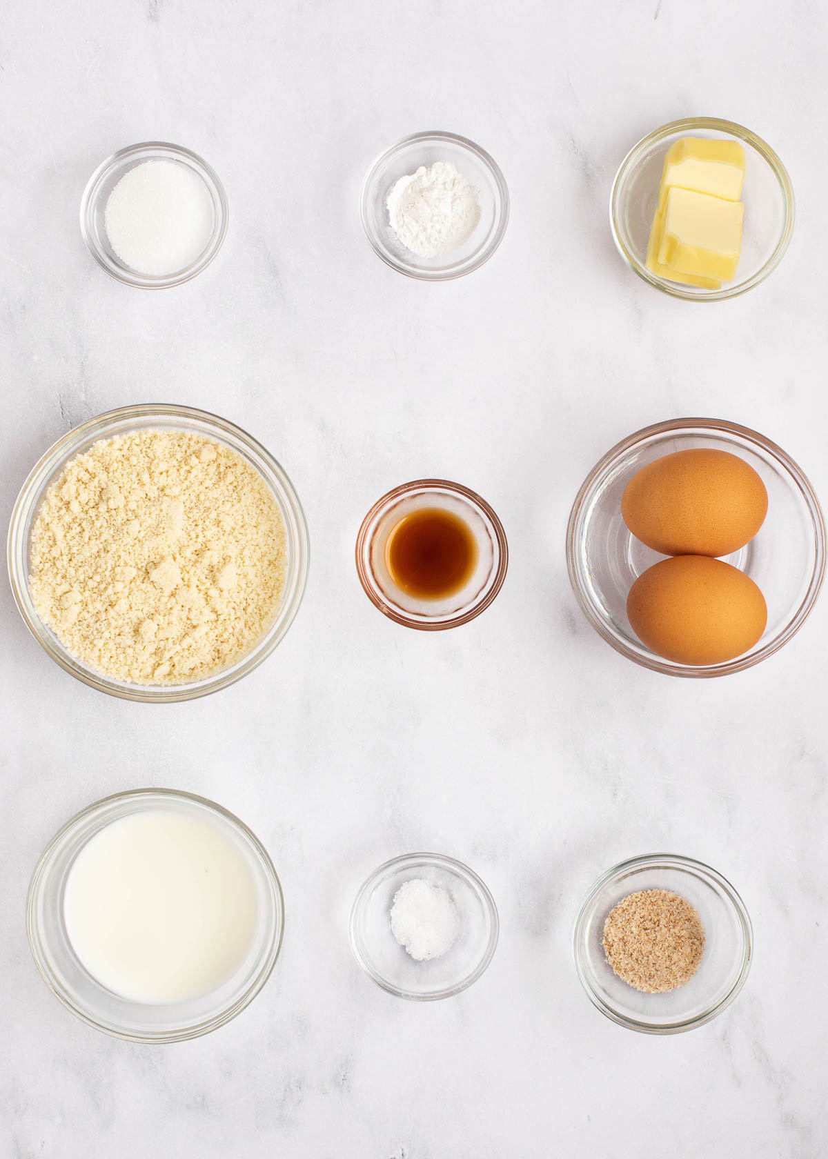 almond flour pancake ingredients on a white background