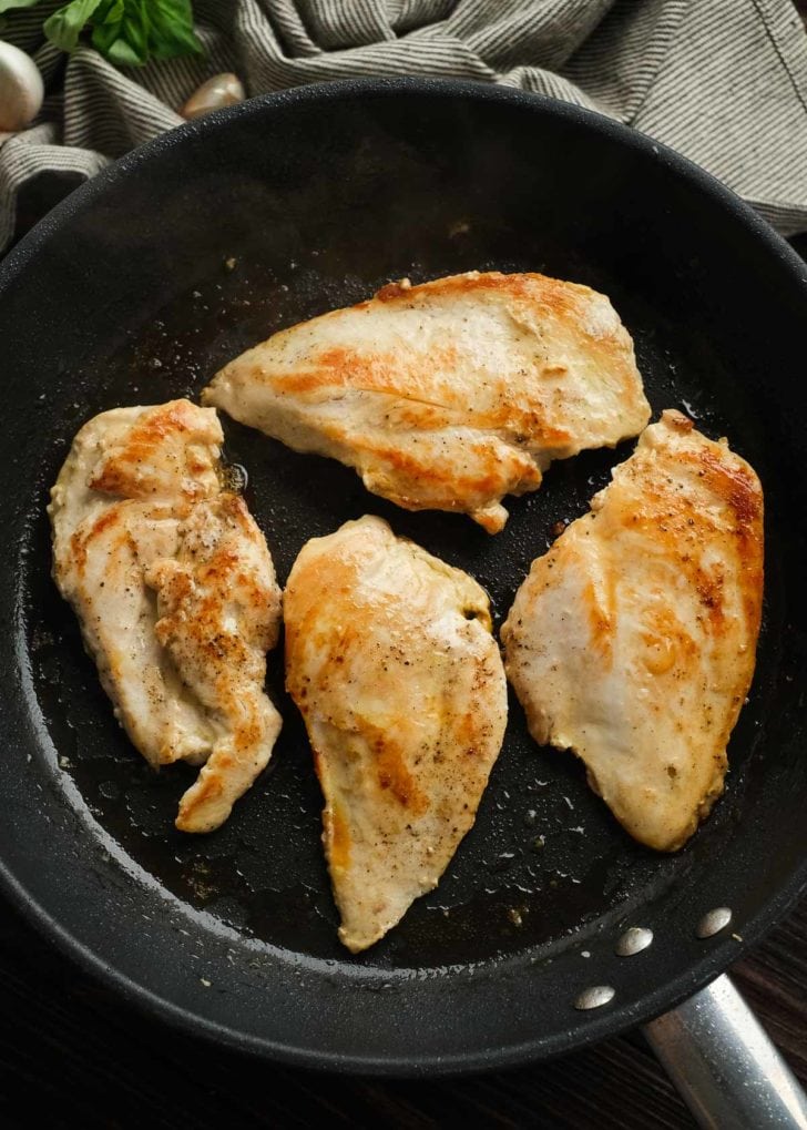 pan seared chicken in pan