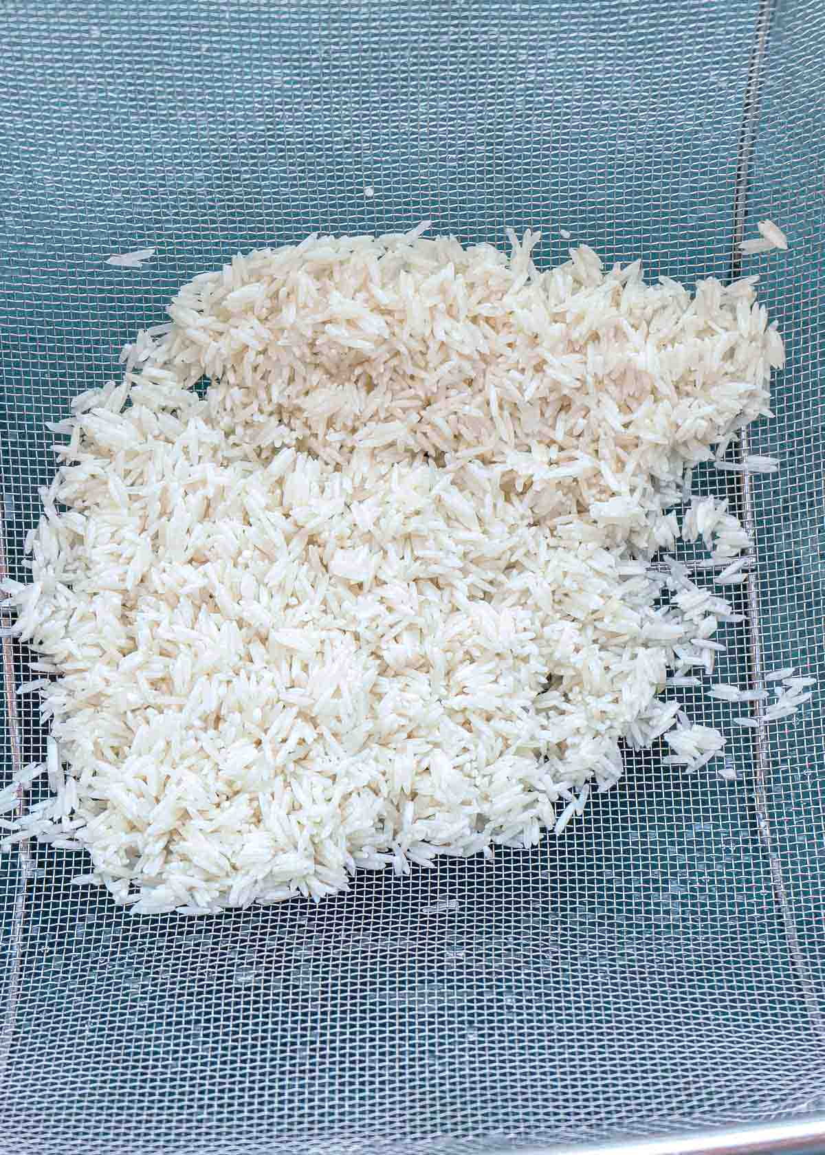 overhead image of rice on table