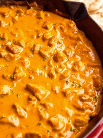 close up overhead image of butter chicken