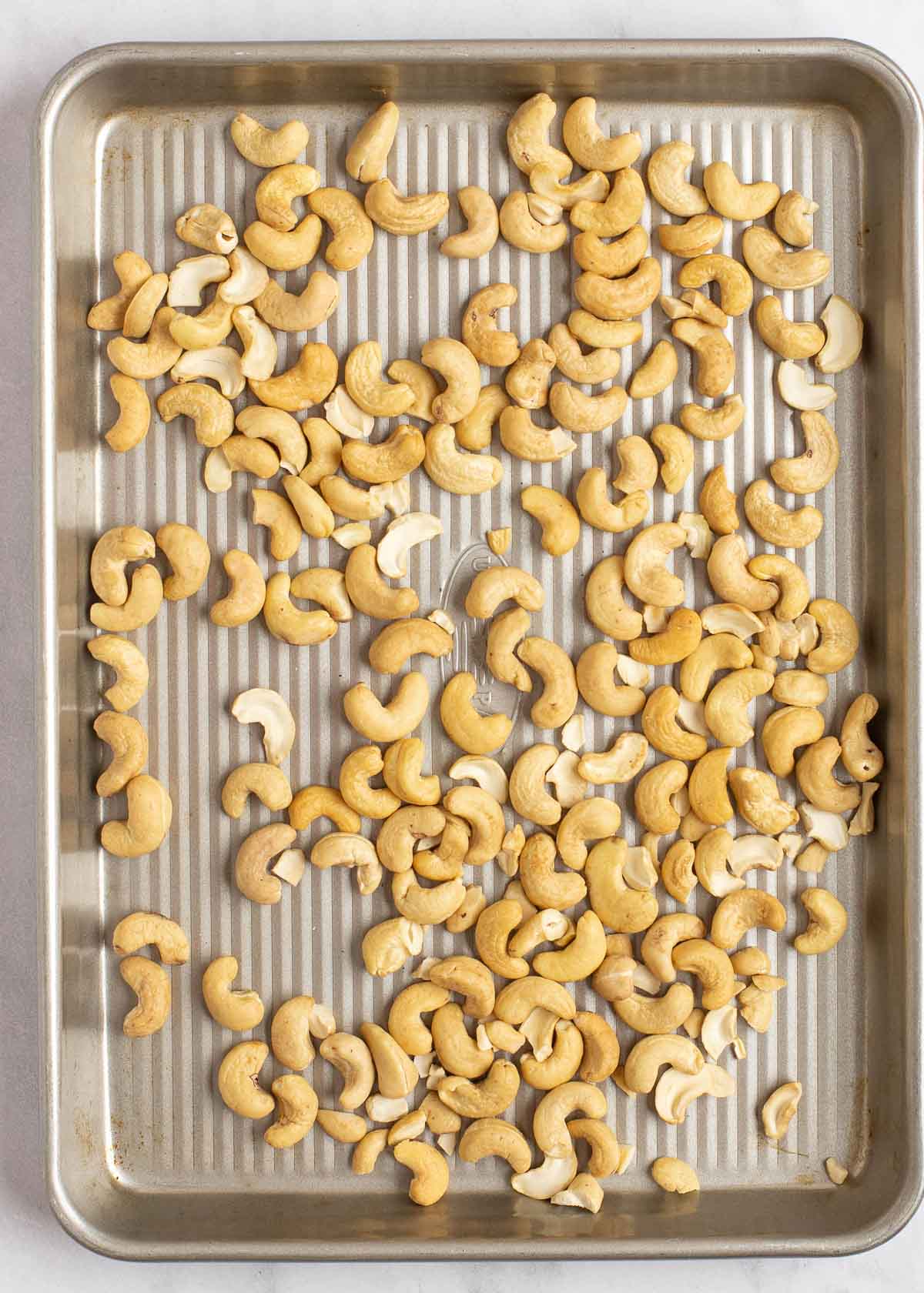 cashews on a sheet pan