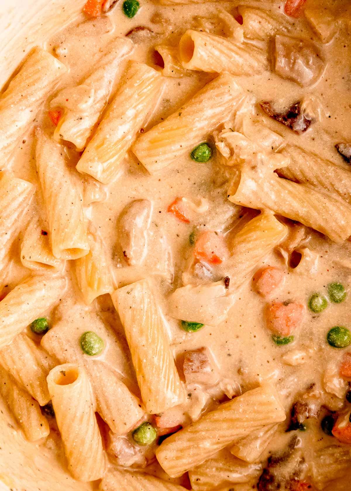 Creamy chicken bacon ranch pasta with peas and carrots