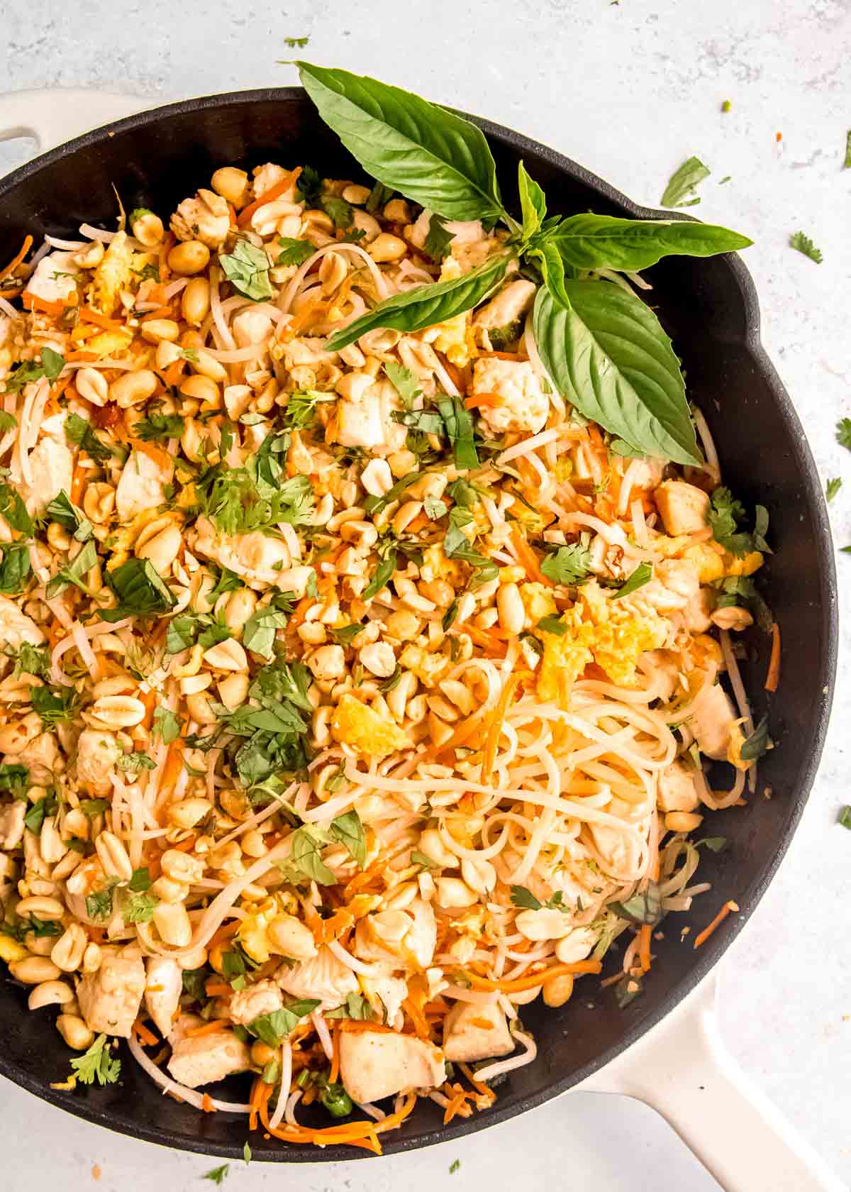 close up image of chicken pad thai