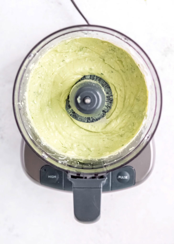 avocado cream sauce in blender after being blended