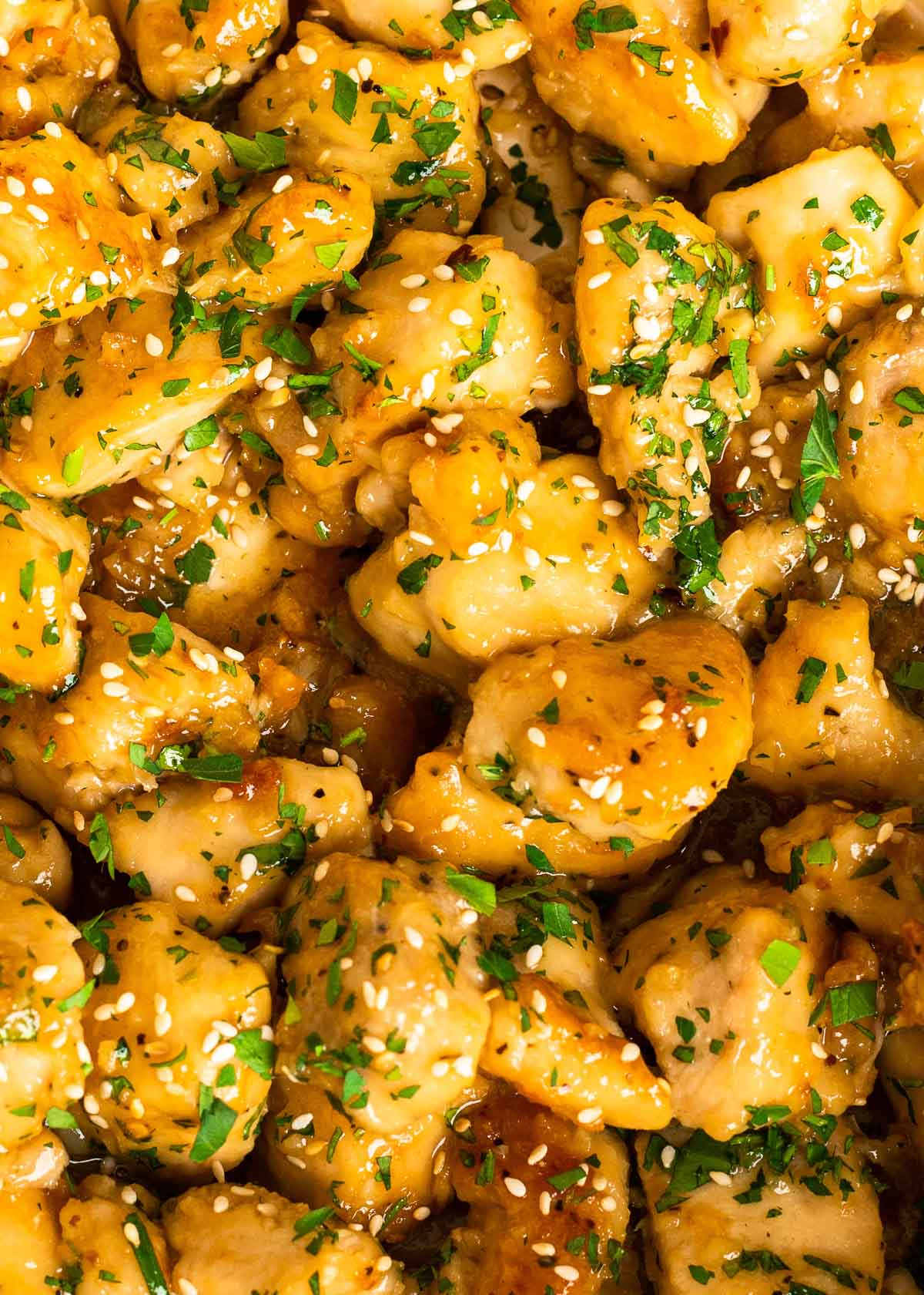 close up image of honey garlic chicken