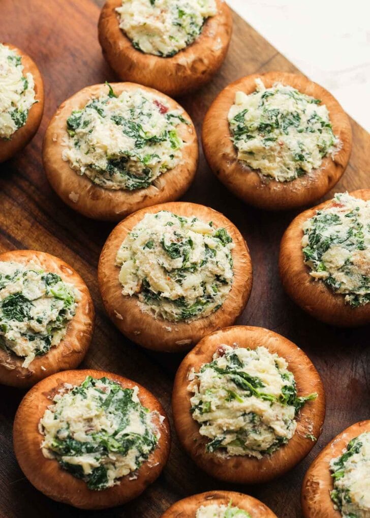 cremini mushrooms stuffed with crab and bacon cream cheese mixture