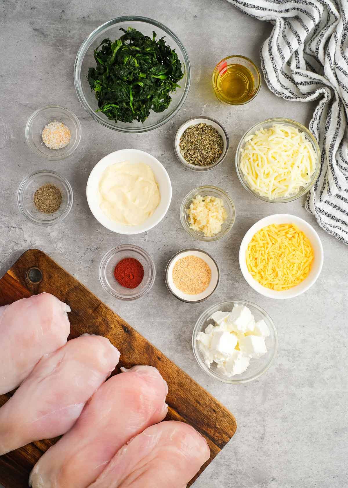 ingredients for spinach stuffed chicken