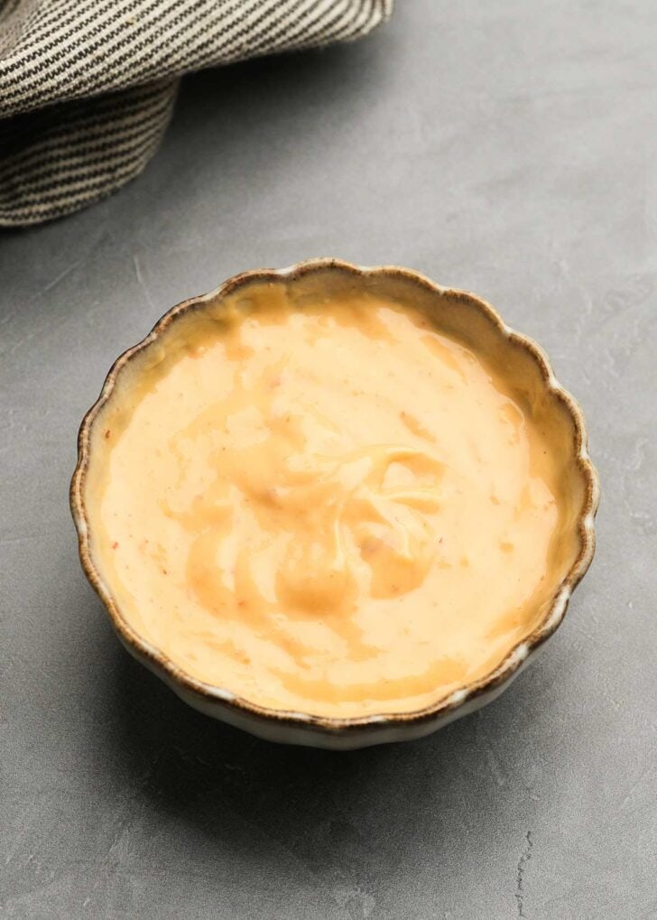 delicious mayo-based dipping sauce stirred in a small bowl