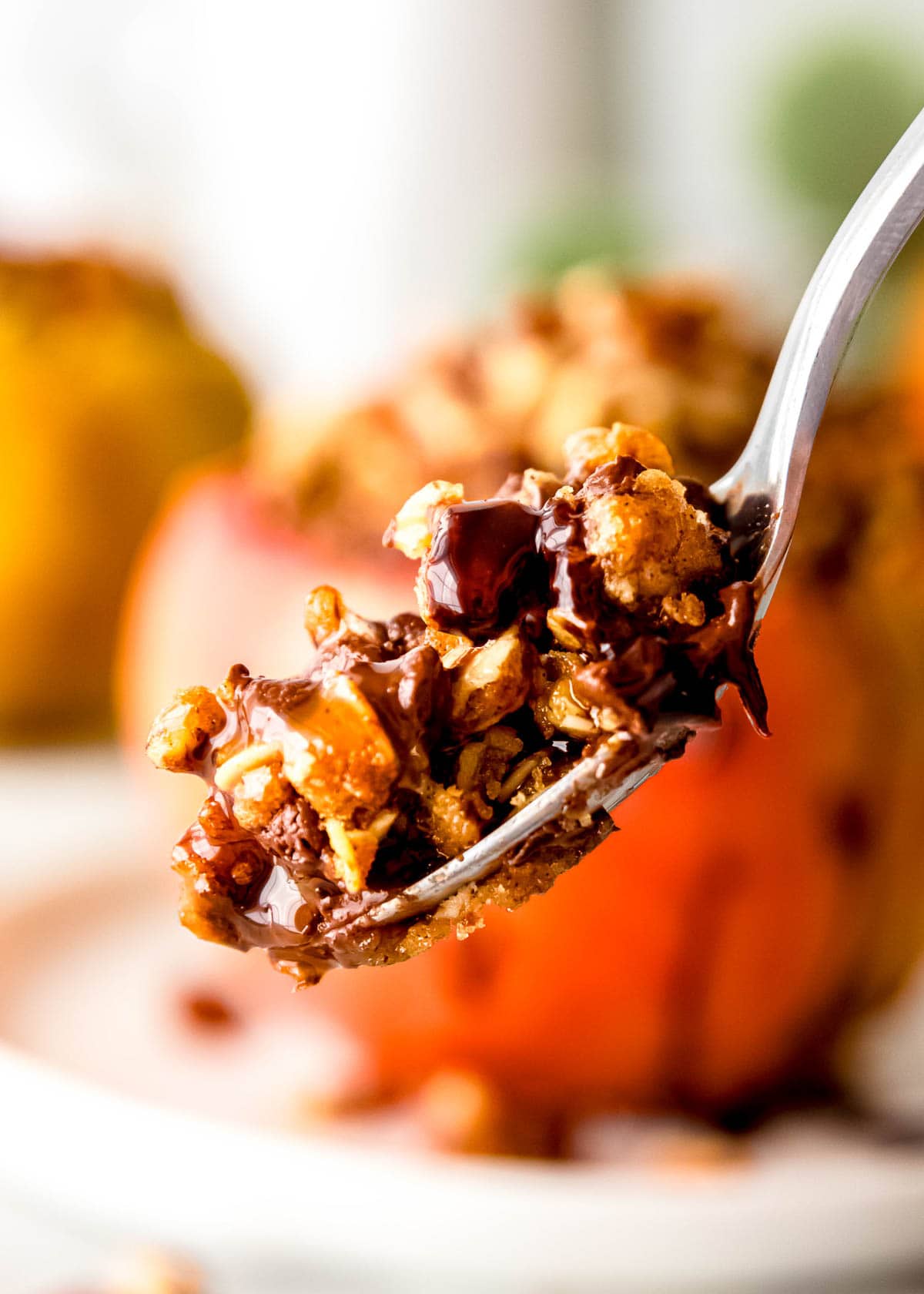 a closeup of the baked apple filling