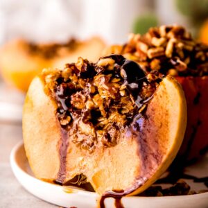 a close up shot of a baked apple